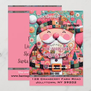 Pink Festive Chic Cheery Santa Annual Christmas Invitation