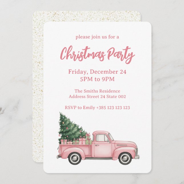 Pink Festive Christmas party Invitation (Front/Back)