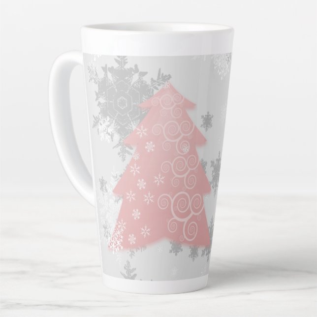 Pink Festive Christmas Tree Latte Mug (Left Angle)