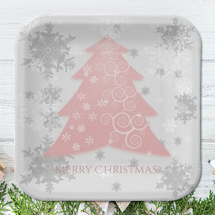 Pink Festive Christmas Tree Paper Plate