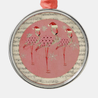 Pink Festive Flamingos Snowflakes Ornament