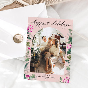 Pink & Festive Happy Holidays Photo Card