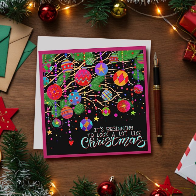 Pink Festive Ornaments Christmas Song Inspirivity  Holiday Card (Creator Uploaded)