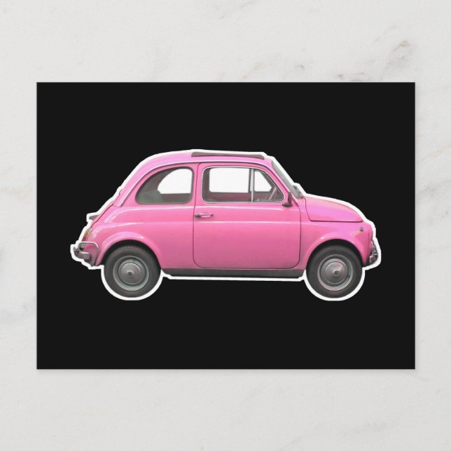 Pink Fiat 500 Cinquecento vintage sixties car Postcard (Front)