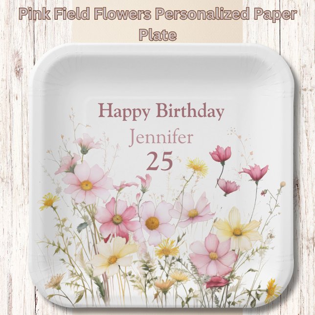 Pink Field Flowers Personalised Paper Plate (Creator Uploaded)