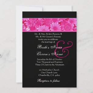 Pink Field of Daisies Wedding Metallic Paper Invitation