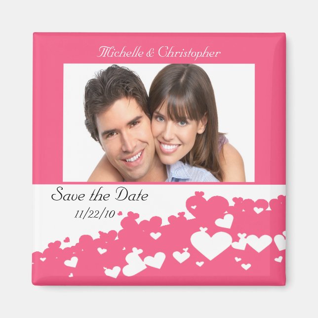 Pink Field of Hearts Save The Date Magnet (Front)