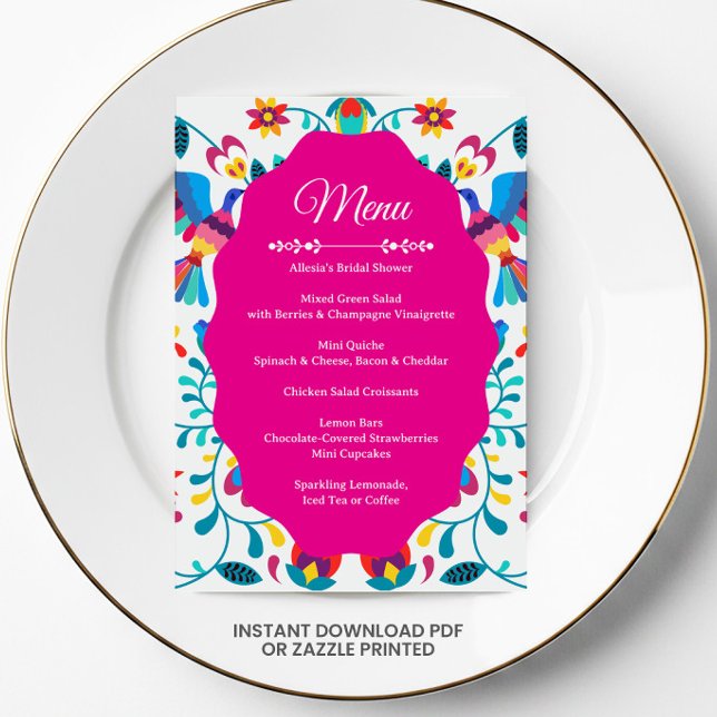 Pink Fiesta Floral Bridal Shower Menu Invitation (Creator Uploaded)