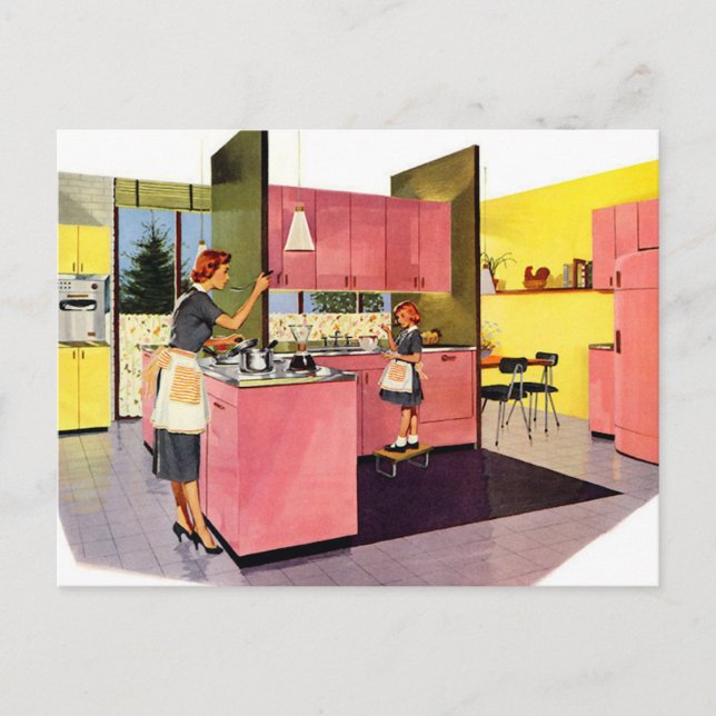Pink Fifties Futuristic Kitchen Postcard (Front)
