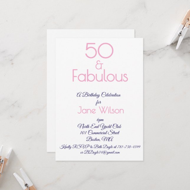 Pink Fiftieth Birthday Invitation (Front/Back In Situ)