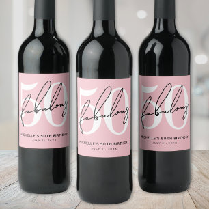 Pink Fifty 50th Birthday Wine Label