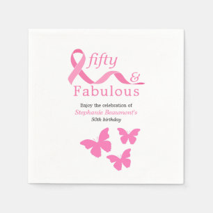 Pink Fifty Fabulous Fighting Cancer 50th Birthday Napkin