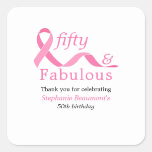 Pink Fifty Fabulous Fighting Cancer 50th Birthday Square Sticker