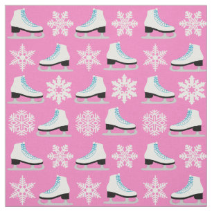 Pink Figure Skates and Snowflakes Christmas Fabric
