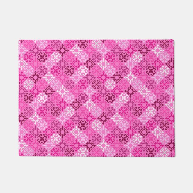 Pink Filigree Diamond Pattern  Doormat (Front)