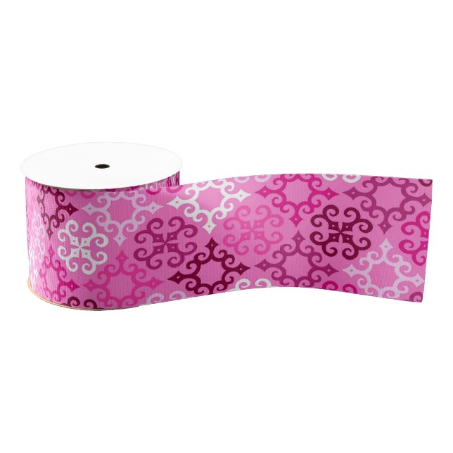 Pink Filigree Diamond Pattern  Grosgrain Ribbon (Spool)