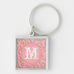 Pink Filigree Wood Carving Floral Glam Key Chain