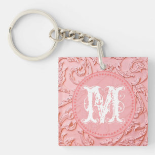 Pink Filigree Wood Carving Floral Glam Key Chain