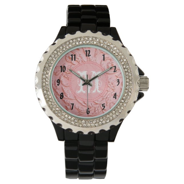 Pink Filigree Wood Carving Floral Glam Watch (Front)