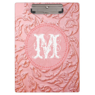Pink Filigree Wood Monogram Initial Clip Board