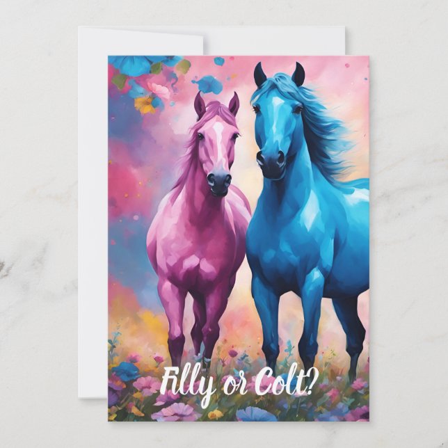 Pink Filly & Blue Colt Western Style Gender Reveal Invitation (Front)