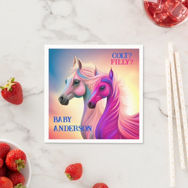 Pink Filly & Blue Colt Western Style Gender Reveal Napkin (Insitu)