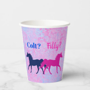 Pink Filly & Blue Colt Western Style Gender Reveal Paper Cups