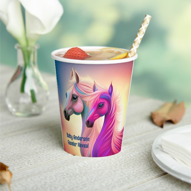 Pink Filly & Blue Colt Western Style Gender Reveal Paper Cups (Insitu)