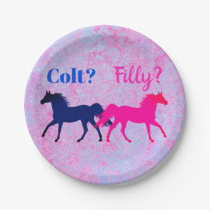Pink Filly & Blue Colt Western Style Gender Reveal Paper Plate