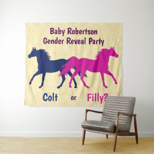 Pink Filly or Blue Colt Gender Reveal Party Tapestry
