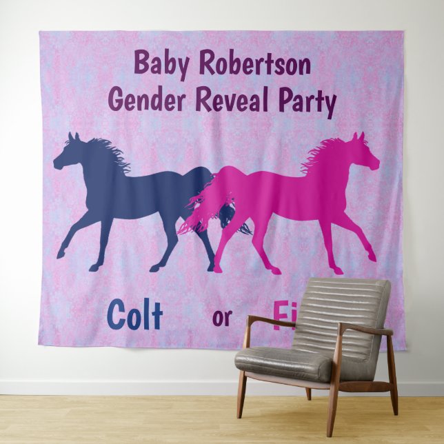 Pink Filly or Blue Colt Gender Reveal Party Tapestry (In Situ (Horizontal))