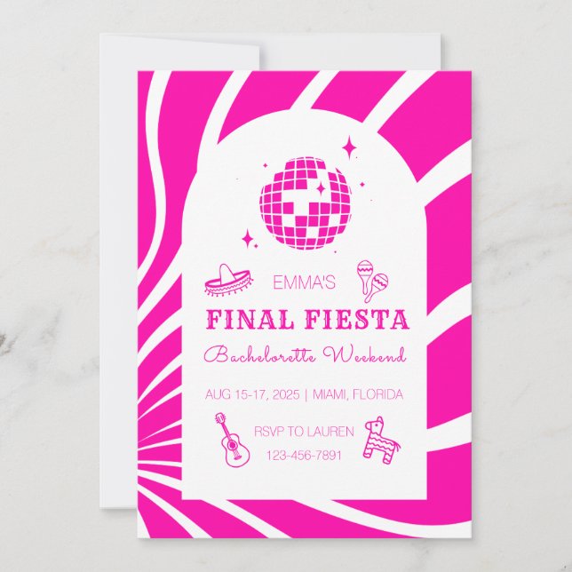 Pink Final Fiesta Bachelorette Weekend Invitation (Front)