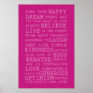 Pink Find Your Happy Inspirational Quotes Poster