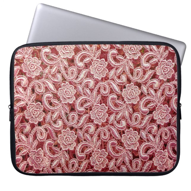 Pink fine lace texture with seamless beautiful vin laptop sleeve (Front)