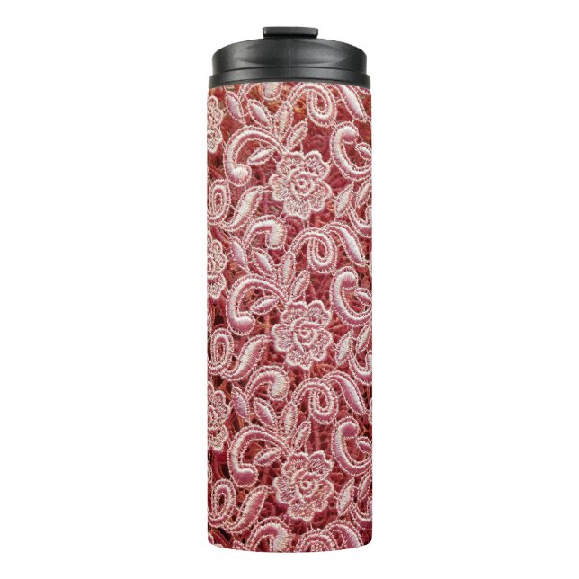 Pink fine lace texture with seamless beautiful vin thermal tumbler (Front)
