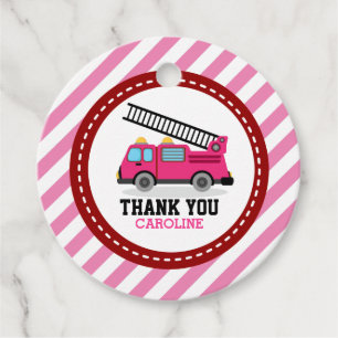 Pink Fire Engine Truck Birthday Baby Shower Favour Tags