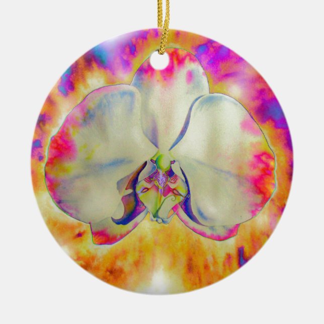 Pink fire orchid ceramic tree decoration (Front)