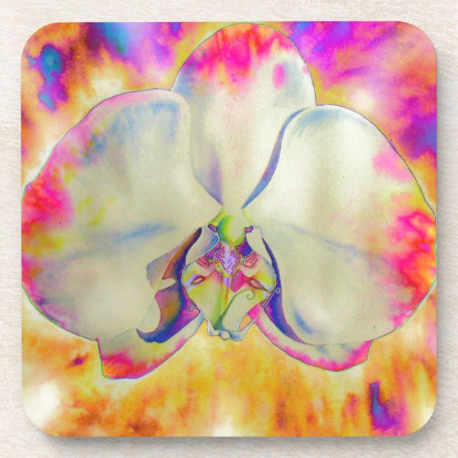 Pink Fire Orchid,  surreal watercolor florals  Coaster (Front)