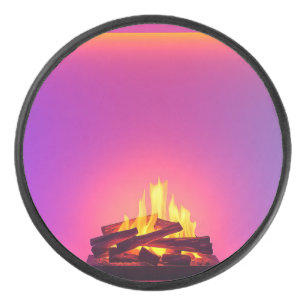 Pink fireplace design hockey puck