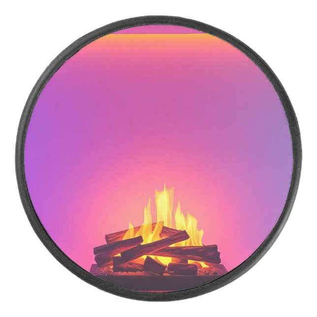 Pink fireplace design hockey puck (Front)
