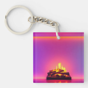 Pink fireplace design key ring