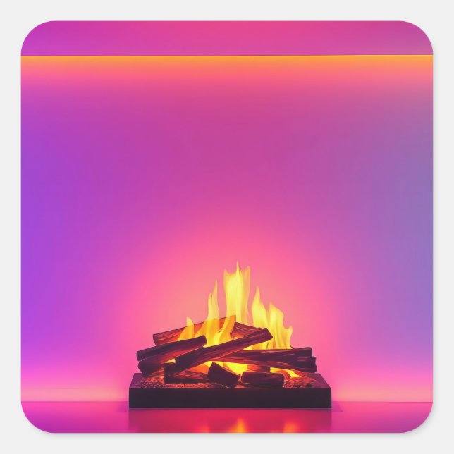 Pink fireplace design square sticker (Front)