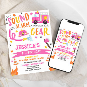 Pink Firetruck Girl Birthday Party Invitation