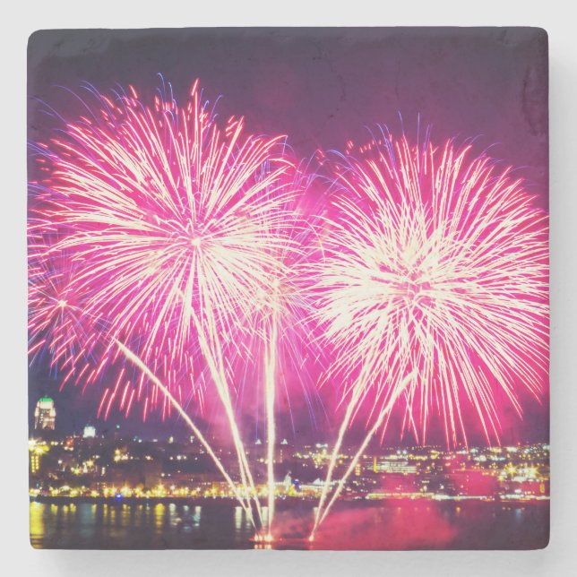 Pink Fireworks Stone Coaster (Front)