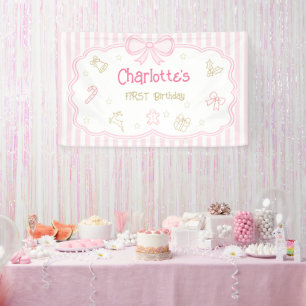 Pink First Birthday Party Banner