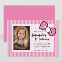 Pink First birthday, stripes, bow, personalised