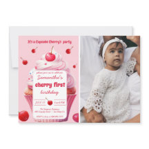 Pink First Cherry & Cupcake Birthday Party Photo