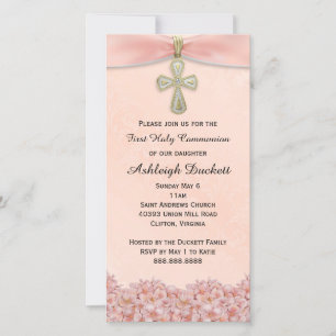 Pink First Holy Communion Religious Invitation