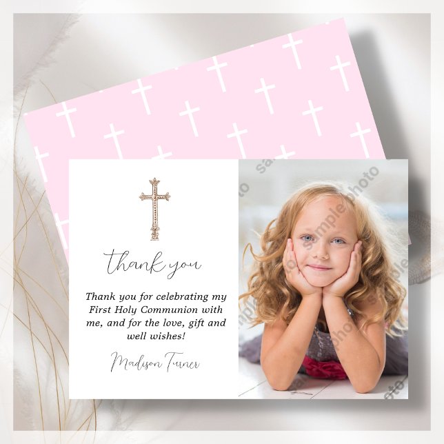 Pink First Holy Communion Thank You Card (Creator Uploaded)