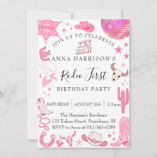 Pink First Rodeo 1st Birthday  Invitation